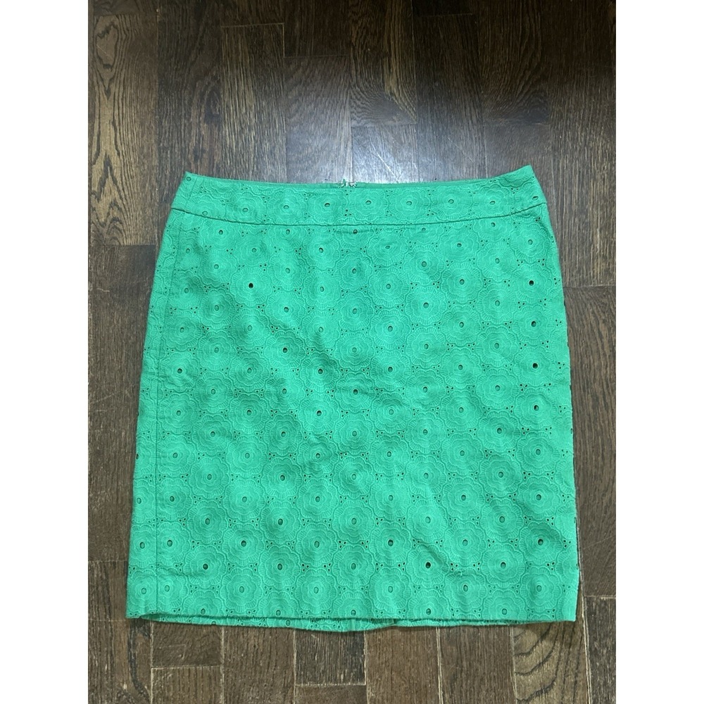 Talbots Skirt 12P Eyelet Lace Pencil Straight Kelly Green 100% Cotton lined